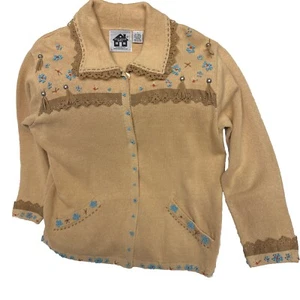 Rare Storybook Knits Sweater Cardigan Western HSN Womens Size L - Picture 1 of 9