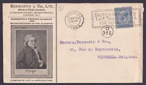 1928 Advertising Envelope 2 1/2d BOSWORTH & Co Mozart Music Publishers Brussels - Picture 1 of 2