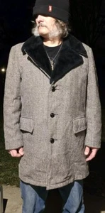 WEATHERCASTER Herren Woll Winter Mantel mit Kunstfell Gr. 42 Made in USA 60er Jahre SAUBER - Bild 1 von 23
