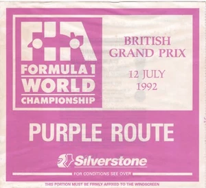 GP británico Silverstone F1 1992 ruta púrpura ventana de prensa boleto pase Mansell Win - Imagen 1 de 2