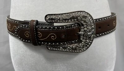 Nocona Embellished Belt Rhinestones Women's Size Small Brown N3496644 Leather - Image 1 of 4