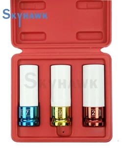 3 Pc 1/2" Dr. CR-Moly Thin Wall Deep Wheel Protective Impact Lug Nut Socket Set - Picture 1 of 3