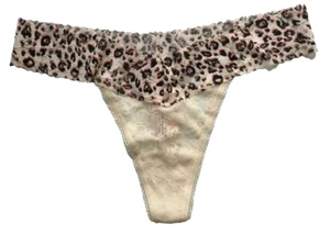 Victorias Secret Pink Leopard Animal Print Thong Panties Size XL Floral Lace NWT - Picture 1 of 12