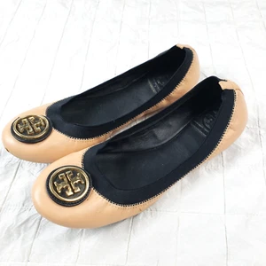 Tory Burch Womens 7.5 M Flat Shoes Nude Ballet Caroline Patent Leather Elastic - Picture 1 of 11