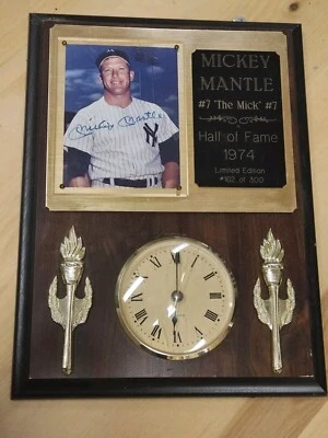 Placa firmada del Salón de la Fama 1974 Mickey Mantle edición limitada con reloj #162of300 Foto 1 de 2