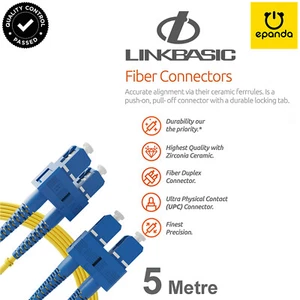 Premium SC-SC Single Mode OS1 LSZH Deplex SC to SC Fibre Optic Cord Cable 5m - Imagen 1 de 9