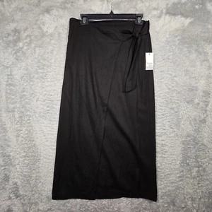 Ophelia Roe Skirt Womens Medium Black Linen Blend Faux Wrap Tie Elastic Waist - Picture 1 of 11