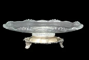 Lazy Susan Village Gilde Glas Krone Markenzeichen Silberplatte Fuß Kuchen Teller 13" - Bild 1 von 10