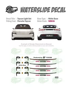 WB 016 WHITE BASE Waterslide Decals TAYCAN LIGHT SET For Custom 1:64 Diecast - Bild 1 von 4