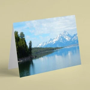 Lake and snow covered mountains scenery birthday card for dad friend family son - Picture 1 of 1