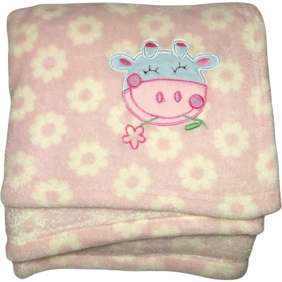 SNUGLY BABY Girl Floral COW Fleece Blanket Pink White Daisy 30x35 Lovey SOFT - Image 1 of 4