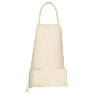 Duck Canvas Bib Apron Durable Poly/Cotton Blend White Waist Pockets Hammer Loop - Picture 1 of 2