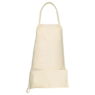 Duck Canvas Bib Apron Durable Poly/Cotton Blend White Waist Pockets Hammer Loop - Image 1 of 2