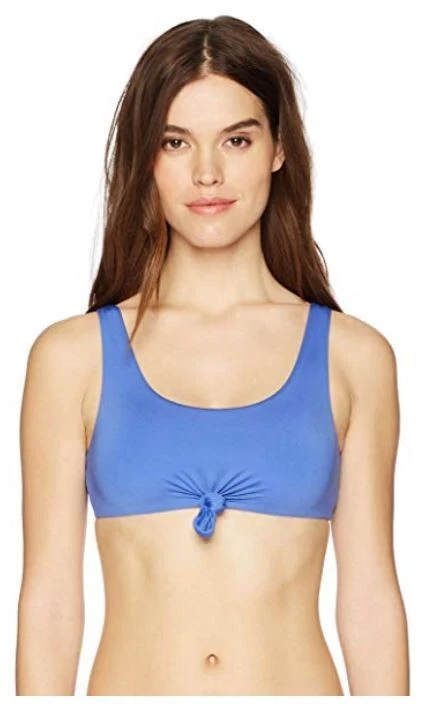 NWT! Dolce Vita Women's Sz S Knot Front Scoop Neck Crop Swim Bikini Top Blue - Image 1 of 4