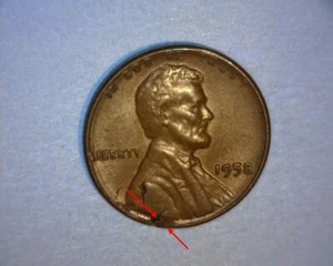 1958 LINCOLN WHEAT CENT, DEFECTIVE PLANCHET, 🌟"BLOW HOLE" LAMINATION 🌟RARE🌟 - Picture 1 of 6