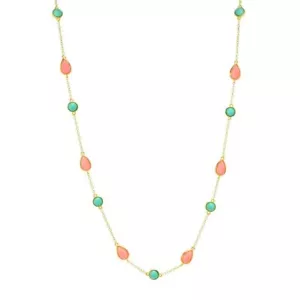 Collar Estación Gemas Elementales Salmón Coral y Campitos Turquesa 20"+2" - Imagen 1 de 4