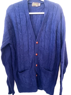 De Colección Sears Ropa Deportiva Talla L Alto 44" Azul Cable Tejido Lana Cárdigan Abuelo Suéter Foto 1 de 4