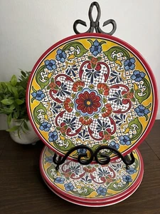 Il Mulino New York Set of 4 Plates Red Yellow Green Blue Floral Mellamine - Picture 1 of 6