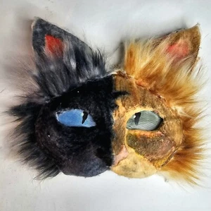 Calico Cat Therian Mask Blue And Green Eyes Extra Elastic Black And Pink Nose - Picture 1 of 4