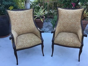 Pair of Antique Carved Mahogany Bergere Armchairs - Picture 1 of 11