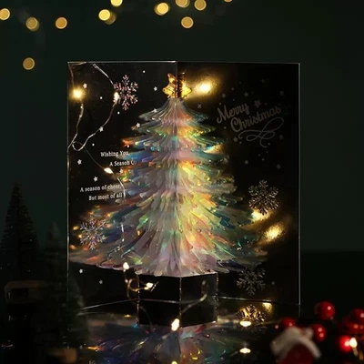 Sparkling Christmas Tree 3D PopUp Card Xmas Holiday Thanksgiving Greet New Year - Image 1 of 4