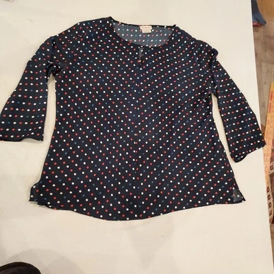 Blusa Van Heusen Mujer Negra Con Lunares Manga 3/4 Cuello Redondo Talla Grande Foto 1 de 4