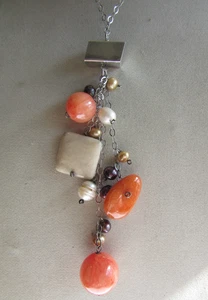 925 silver chain and beaded (freshwater pearl, stone charms pendant necklace - Picture 1 of 4