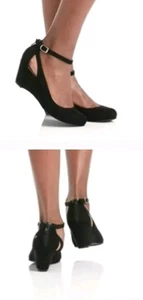 New American Rag Miley Ankle-Strap Wedge Pumps Womens 8M Black  - Picture 1 of 6