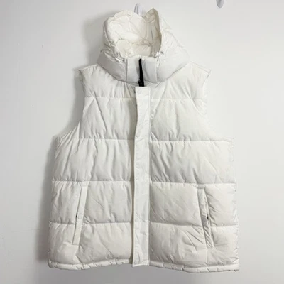 BCBGeneration Puffer Vest Womens XL White Hooded Feather Free Eco Friendly Flaws - Image 1 of 4