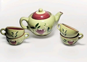 Vintage Stangl Keramik Teekanne mit 4 passenden Tassen Magnolienmuster SCHÖN!!! - Bild 1 von 4