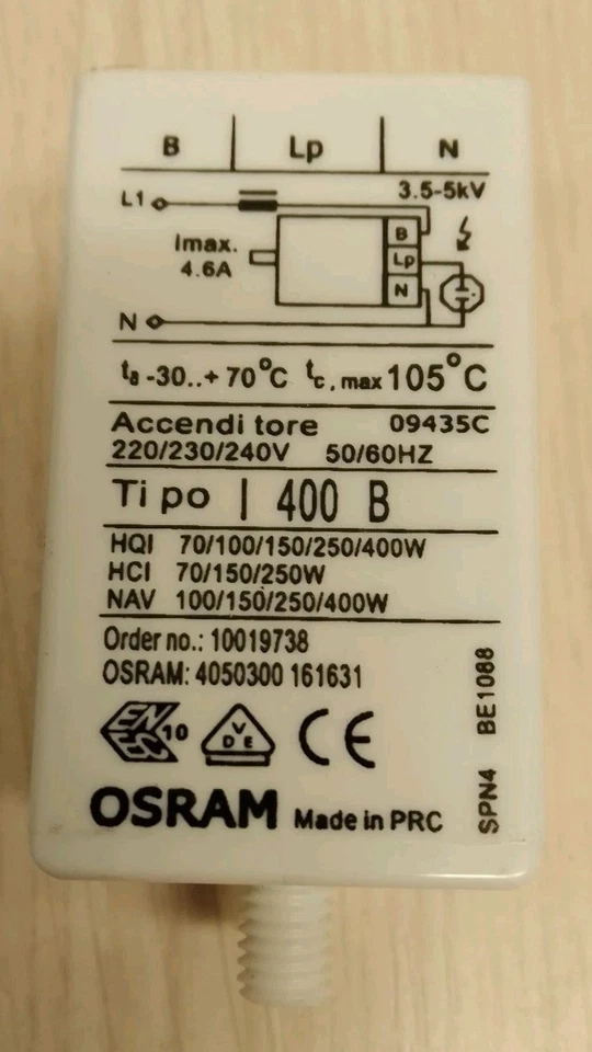 Accenditore Reattore Osram Tipo 400 B NUOVO  - Immagine 1 di 3