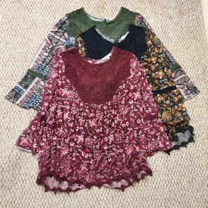 Set 3 Waldfee Boho Top Netz Glockenärmel Häkelspitze Stickerei Blumen 1X - Bild 1 von 15