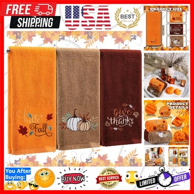 Vibrant Orange & Brown Fall Hand Towels - Soft, Absorbent Cotton Set of 3 - Image 1 of 4