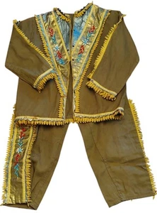 Vintage Kinder Indianer Indianer Kostüm Fransen Perlen Outfit Hose Shirt Set - Bild 1 von 6