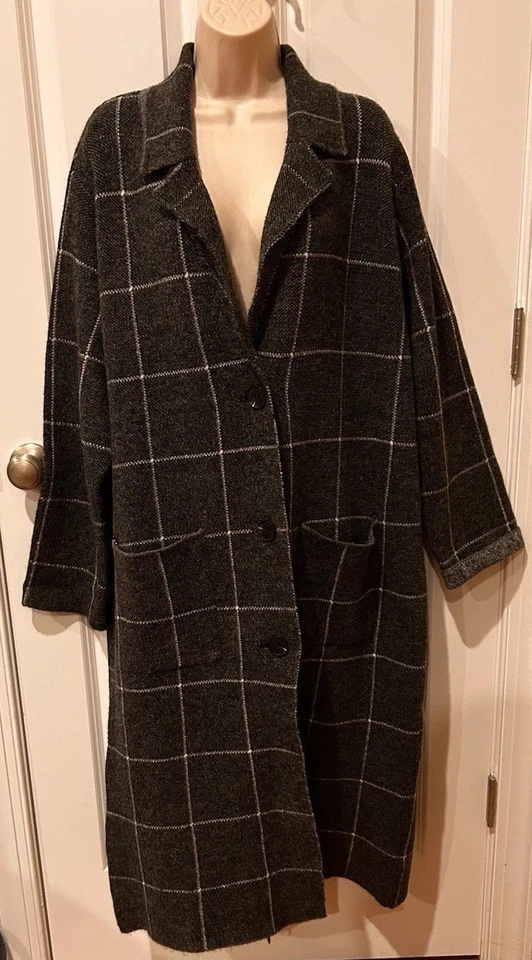 Anthropologie свитер пальто 3 кнопки серый клетку большой шерсти смесь низкая доставка! - Изображение 1 из 4