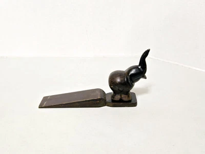 Vintage Wooden Hand-Carved Elephant Figural Wedge Doorstop Sculpture Statue - Image 1 of 4