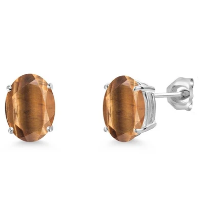 14K White Gold 9X7MM  Gemstone Birthstone Double Notch Stud Earrings For Women - Image 1 of 4