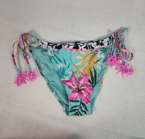 EUC Victorias Secret Pink Tropical Flower Bikini Bottom With Tassels Size XL - Picture 1 of 10