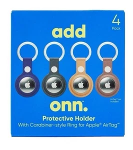Onn. Holder with Carabiner-Style Ring for Apple AirTag, Vegan Leather, 4 Count - Photo 1 sur 4