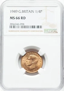 Geat Britain - 1949 George VI Farthing - NGC MS66 RD - TOP POP - NONE FINER! - Picture 1 of 2