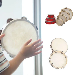 Musical Tambourine Wood Hand Held Tambourine Drum Round Percussion Kids Gift Toy - Picture 1 of 17