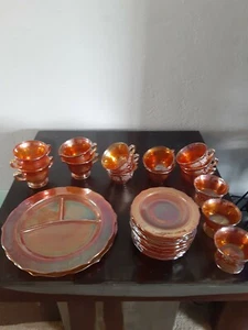 Federal Glass Company Marigold Carnival Glass 33 Piece Set Normandy Print - Picture 1 of 7