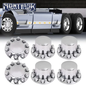 Silver Hub Cover Semi Truck Wheel Kit Axle Cover 33mm Lug Front & Rear Complete - Picture 1 of 9