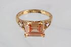 GOLD OVER STERLING UTC ORANGE & CLEAR STONES RING SIZE 7 925 FINE 7374