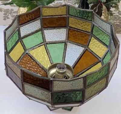 Vintage Large Stained Glass Hanging Ceiling Light Fixture Lamp Shade Multicolor - Image 1 of 4