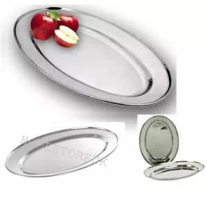More details for oval platter stainless steel serving tray meat salad buffet sandwich snack dish