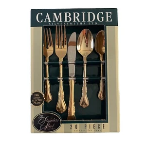 Cambridge Jessica 20 Piece - Stainless Gold Electro Plate Silverware Box Set - Picture 1 of 4