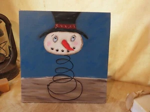 Hand Painted Bed Spring Snowman Reclaimed Wood Primitive Rustic Folk Art - Picture 1 of 10