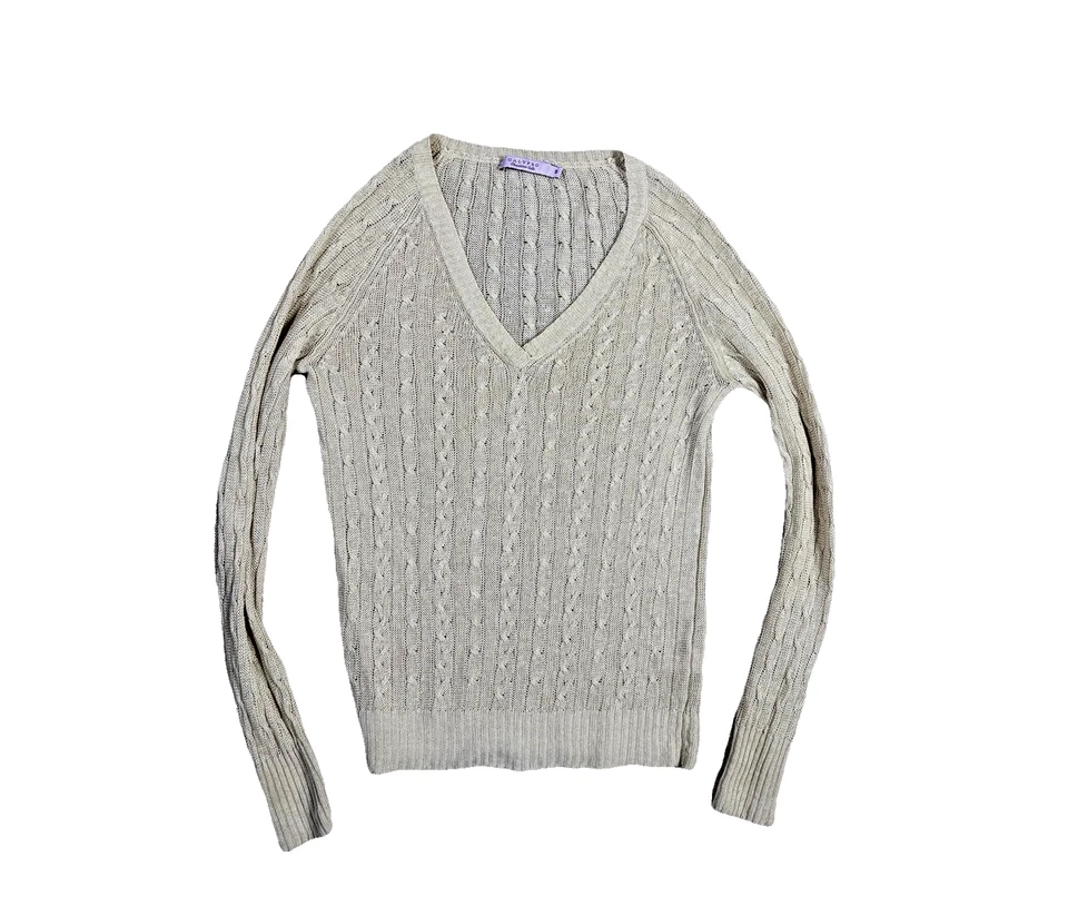 Calypso St Barth льняной кабель вязаный свитер размер маленький легкий бежевый V шеи - Изображение 1 из 4