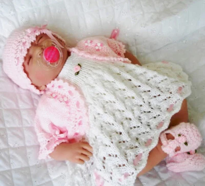 CREATIVE DOLLS DESIGNS Baby Dolls Knitting Pattern Lacey Dress Bolero Hat Shoes 18 inch Reborn Dolls